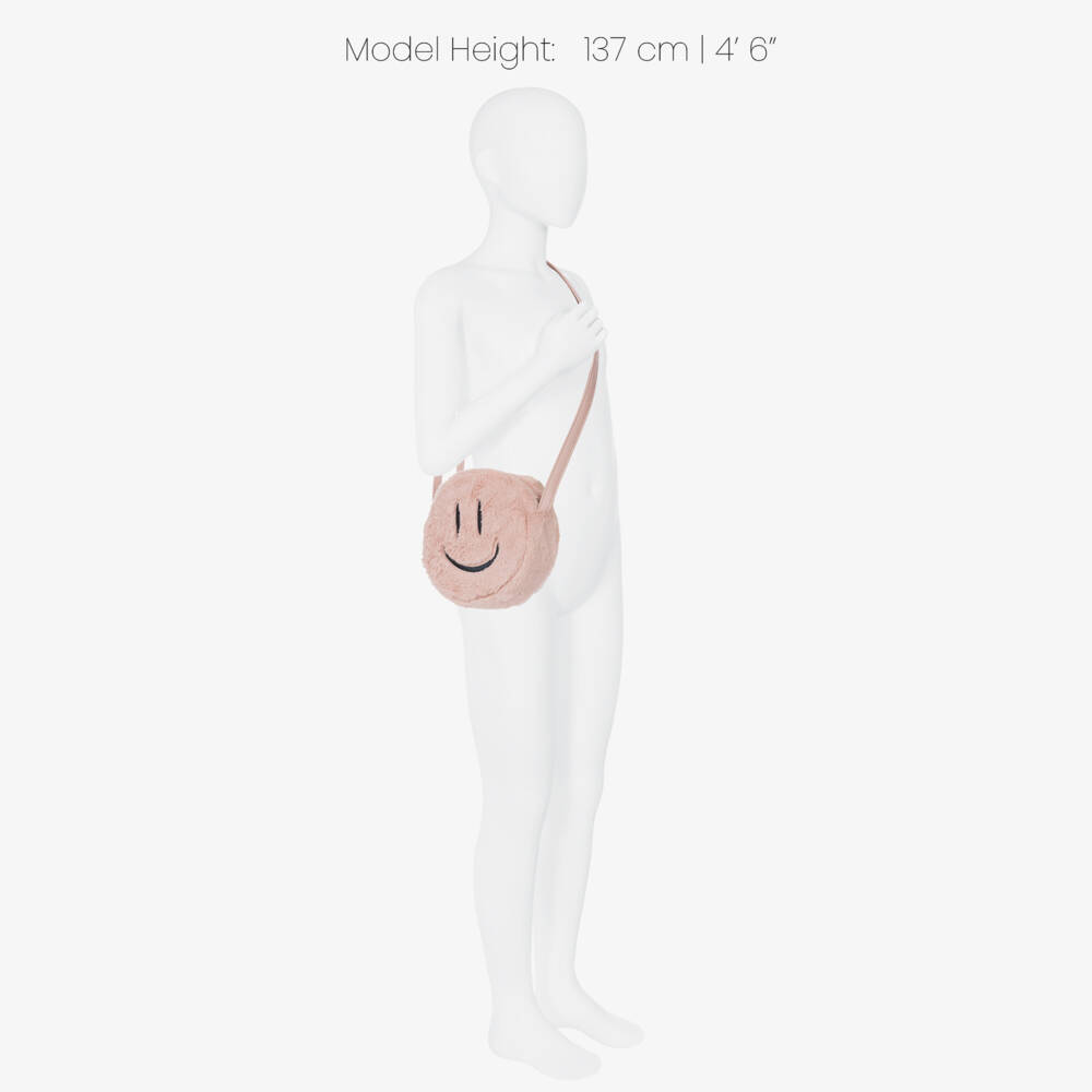 Molo-Girls Pink Smiling Face Faux Fur Shoulder Bag (17cm) | Childrensalon