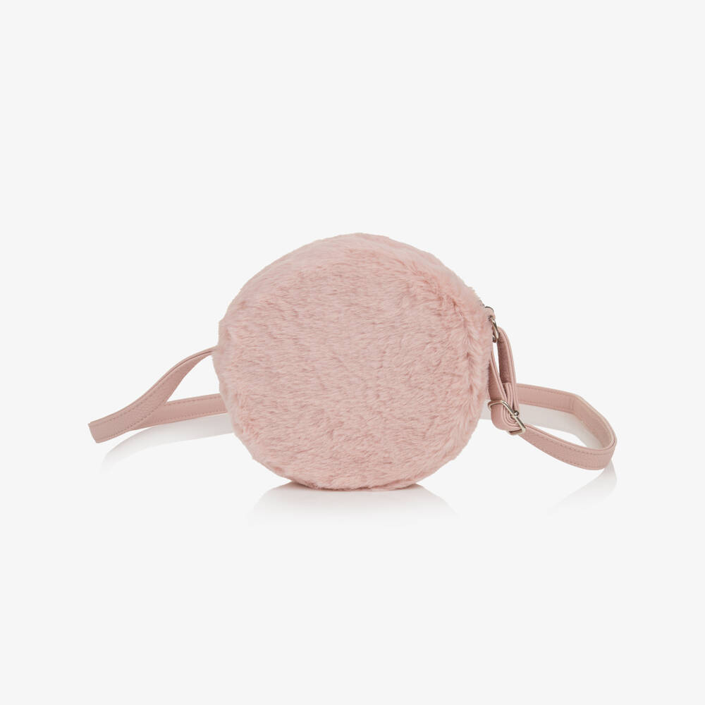 Molo-Girls Pink Smiling Face Faux Fur Shoulder Bag (17cm) | Childrensalon