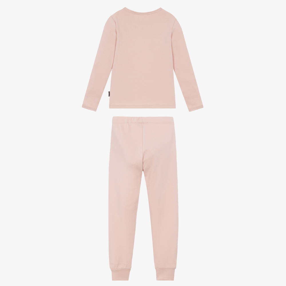 Molo-Girls Pink Smiling Face Long Pyjamas in Organic Cotton | Childrensalon