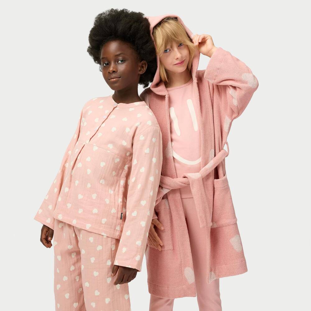 Molo-Girls Pink Smiling Face Long Pyjamas in Organic Cotton | Childrensalon