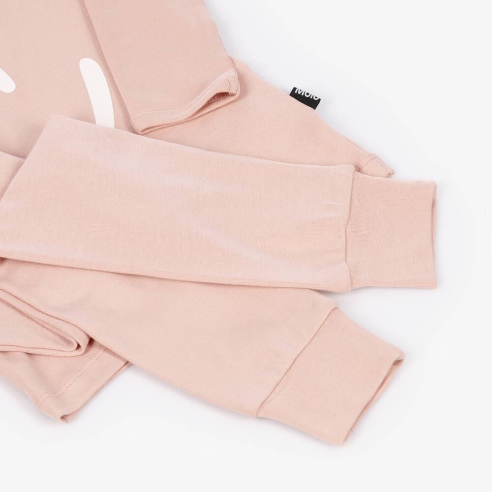Molo-Girls Pink Smiling Face Long Pyjamas in Organic Cotton | Childrensalon
