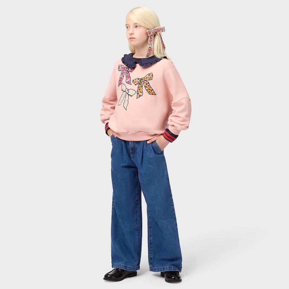 Molo-Girls Pink Sweatshirt with Embroidered Bows | Childrensalon