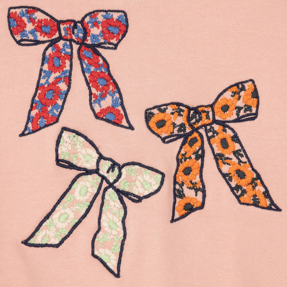 Molo-Girls Pink Sweatshirt with Embroidered Bows | Childrensalon