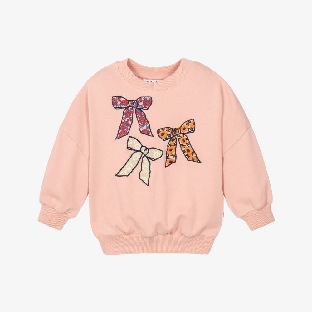 Molo-Girls Pink Sweatshirt with Embroidered Bows | Childrensalon