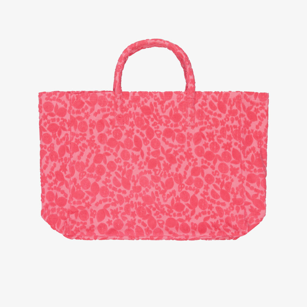 Molo-Girls Pink Towelling Jacquard Fruit Tote Bag (46cm) | Childrensalon