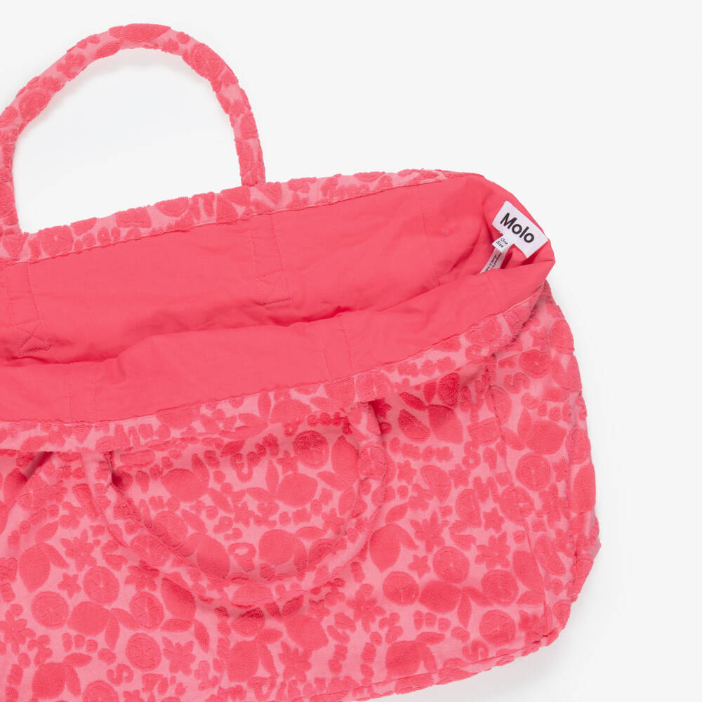 Molo-Girls Pink Towelling Jacquard Fruit Tote Bag (46cm) | Childrensalon