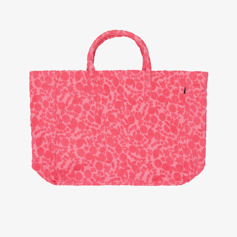 Molo-Girls Pink Towelling Jacquard Fruit Tote Bag (46cm) | Childrensalon