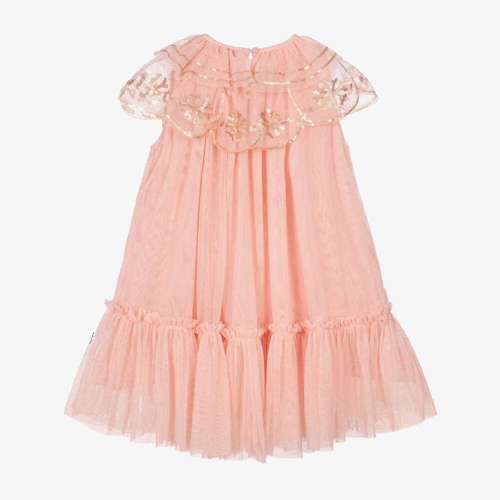 Molo-Girls Pink Tulle Dress with Gold Sequins | Childrensalon