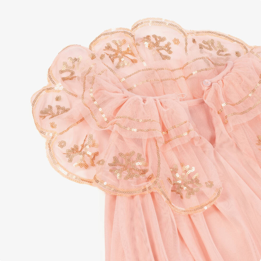 Molo-Girls Pink Tulle Dress with Gold Sequins | Childrensalon