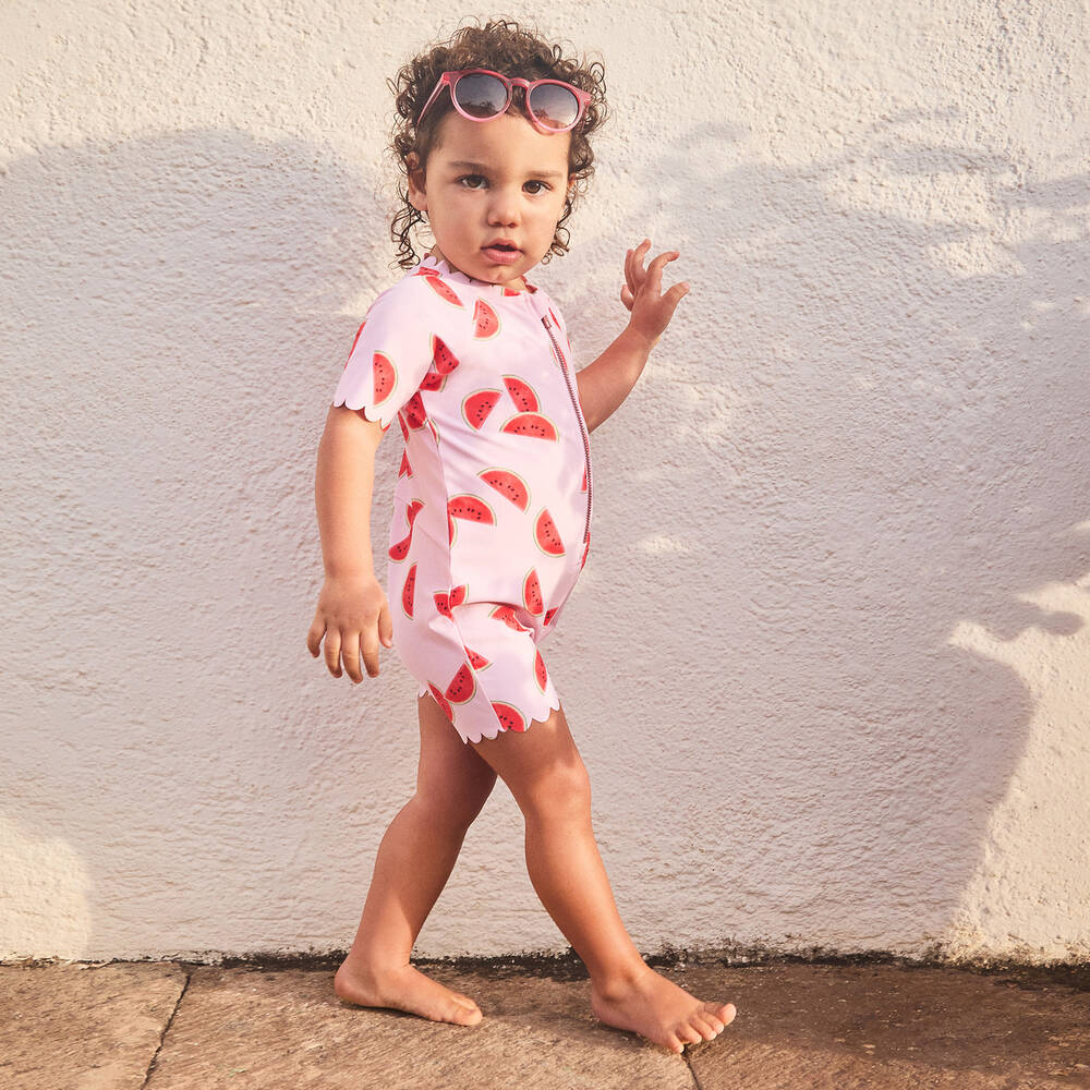 Molo-Girls Pink Watermelon Sun Suit (UPF50+) | Childrensalon