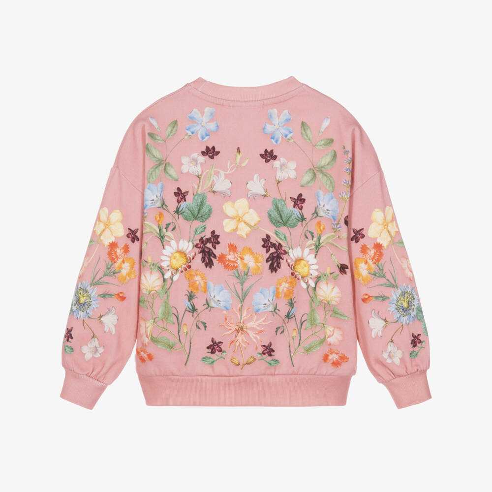 Molo-Girls Pink Wildflower Print Sweatshirt in Organic Cotton | Childrensalon