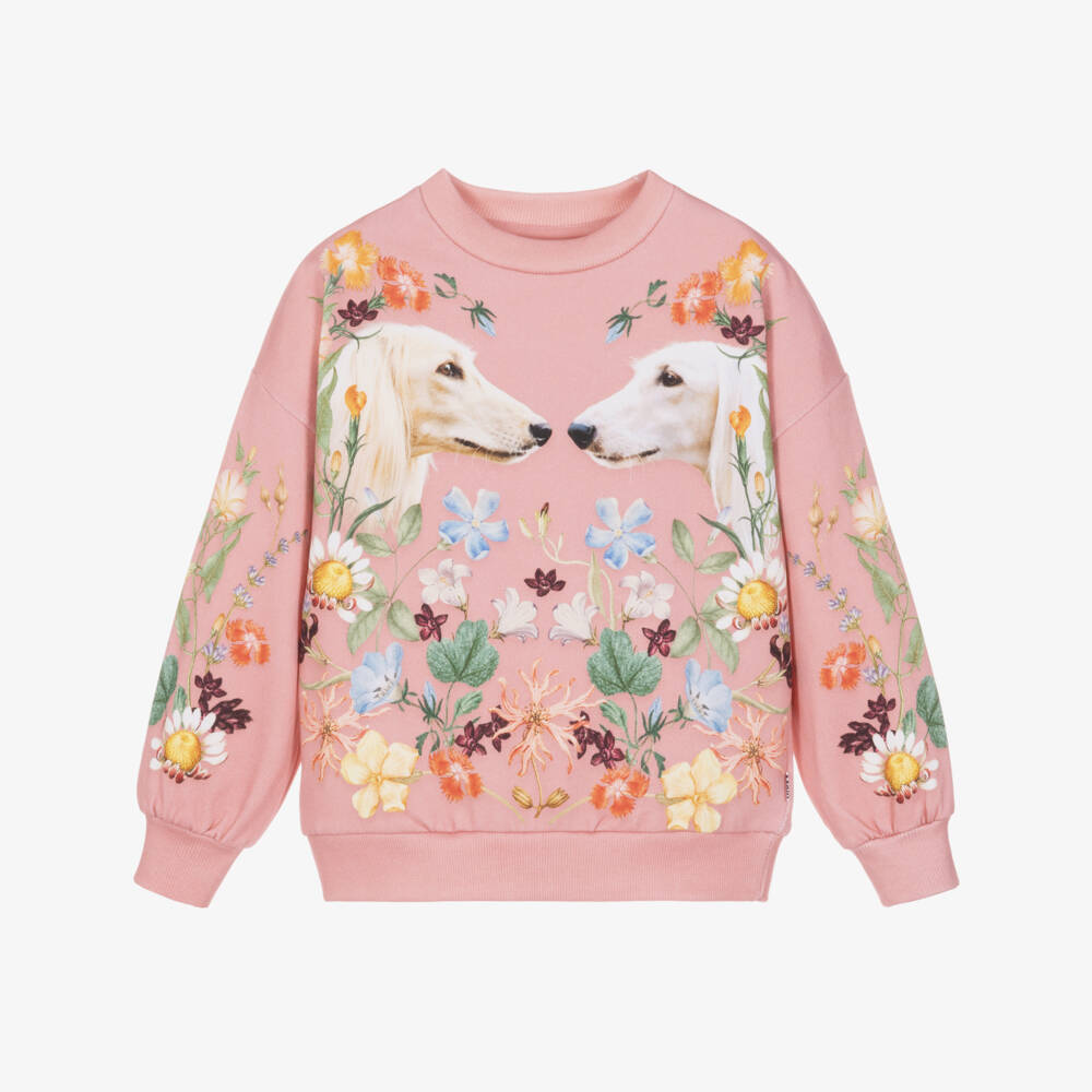 Molo-Girls Pink Wildflower Print Sweatshirt in Organic Cotton | Childrensalon