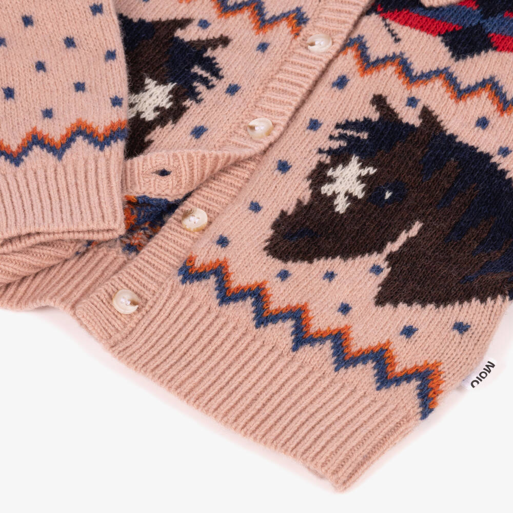 Molo-Girls Pink Wool Knit Cardigan with Horses | Childrensalon