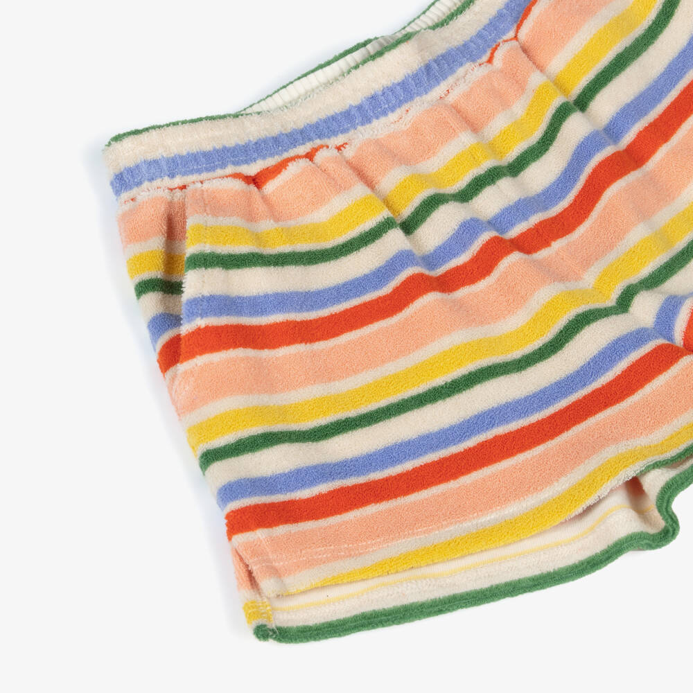 Molo-Girls Pink & Yellow Striped Towelling Shorts | Childrensalon