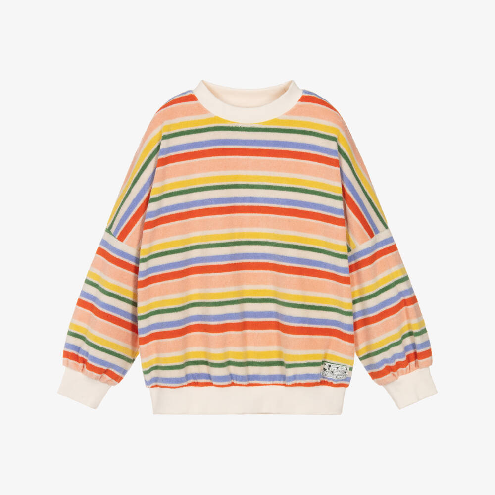 Molo-Girls Pink & Yellow Striped Towelling Sweatshirt | Childrensalon