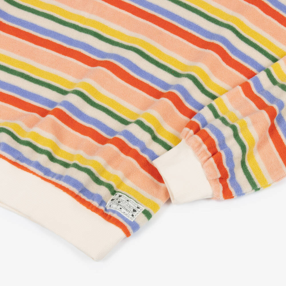 Molo-Girls Pink & Yellow Striped Towelling Sweatshirt | Childrensalon