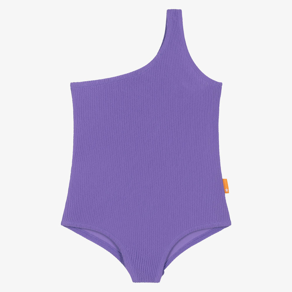 Molo-Girls Purple Asymmetric Swimsuit (UPF50+) | Childrensalon