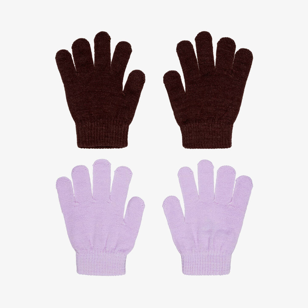 Molo-Girls Purple & Burgundy Knitted Gloves (2 Pack) | Childrensalon