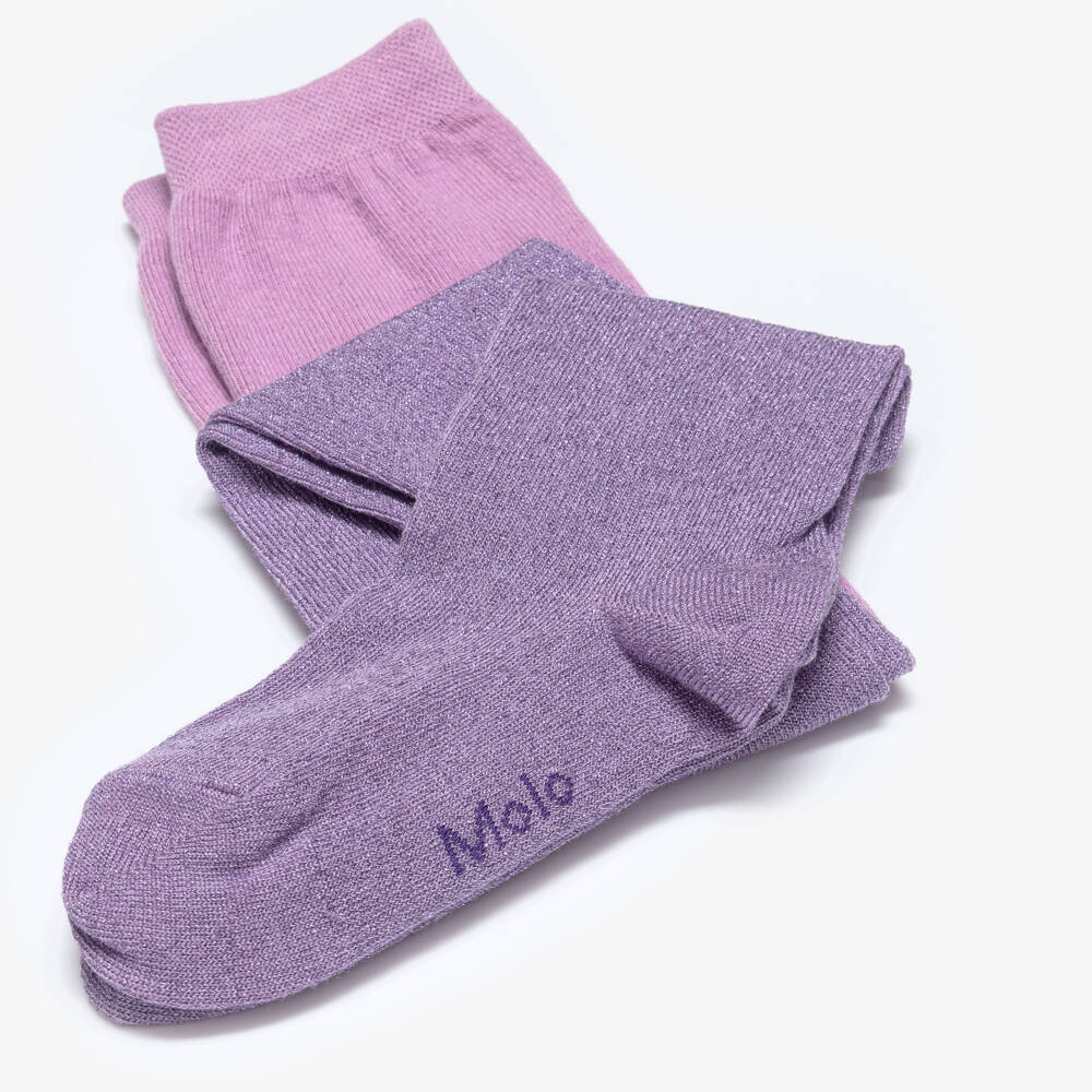 Molo-Girls Purple Glitter Knitted Tights | Childrensalon