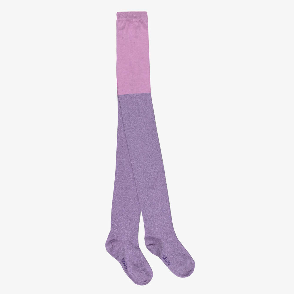 Molo-Girls Purple Glitter Knitted Tights | Childrensalon