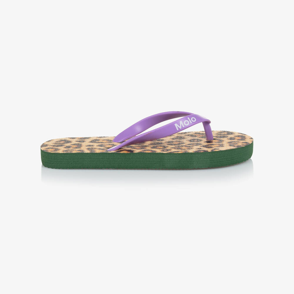 Molo-Girls Purple & Leopard Print Flip Flops | Childrensalon