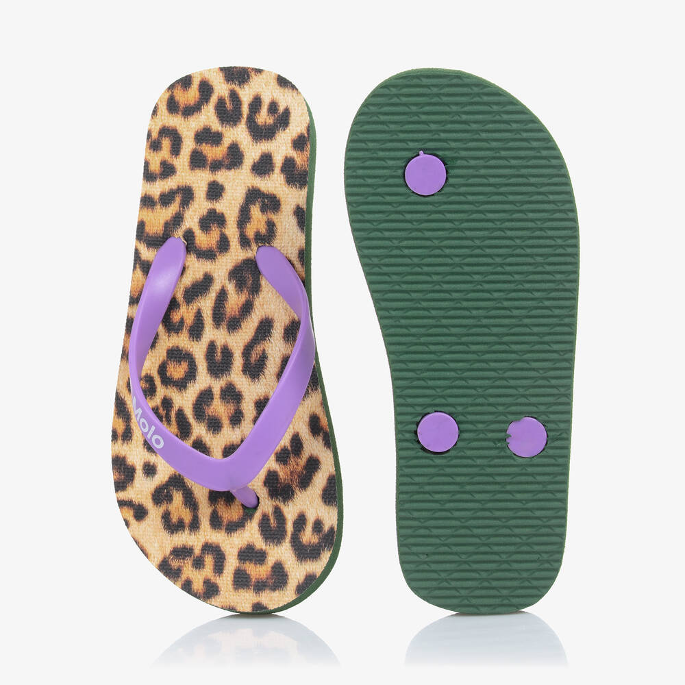 Molo-Girls Purple & Leopard Print Flip Flops | Childrensalon