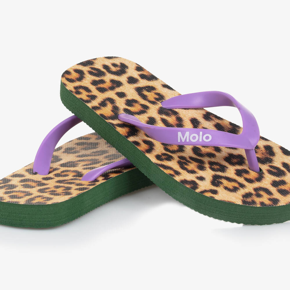 Molo-Girls Purple & Leopard Print Flip Flops | Childrensalon