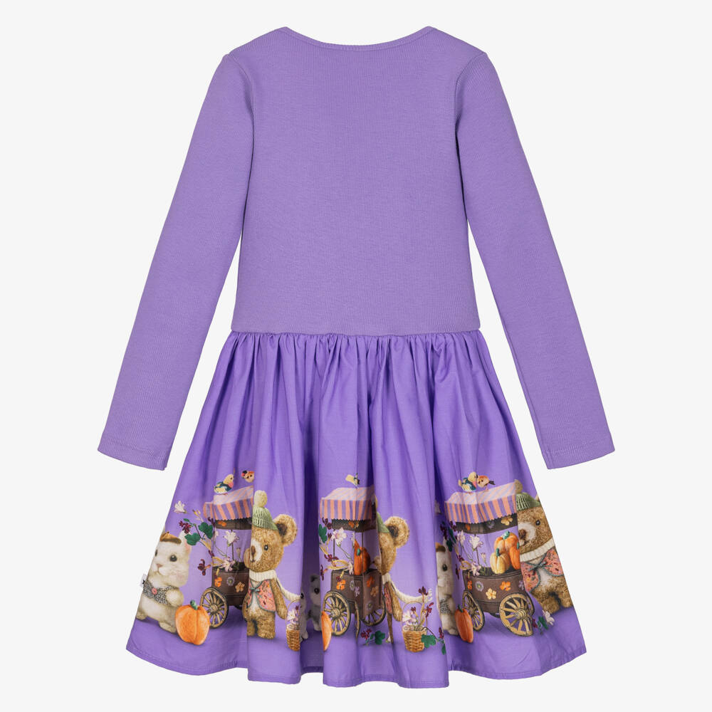 Molo-Girls Purple Organic Cotton Animal Print Dress | Childrensalon
