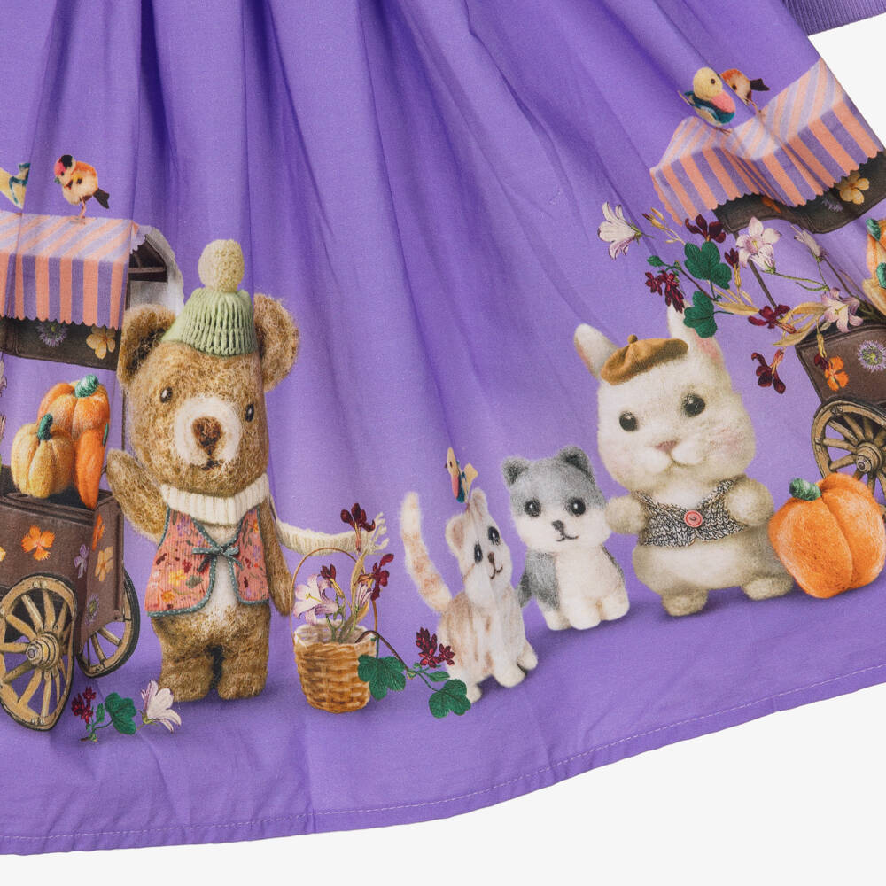 Molo-Girls Purple Organic Cotton Animal Print Dress | Childrensalon