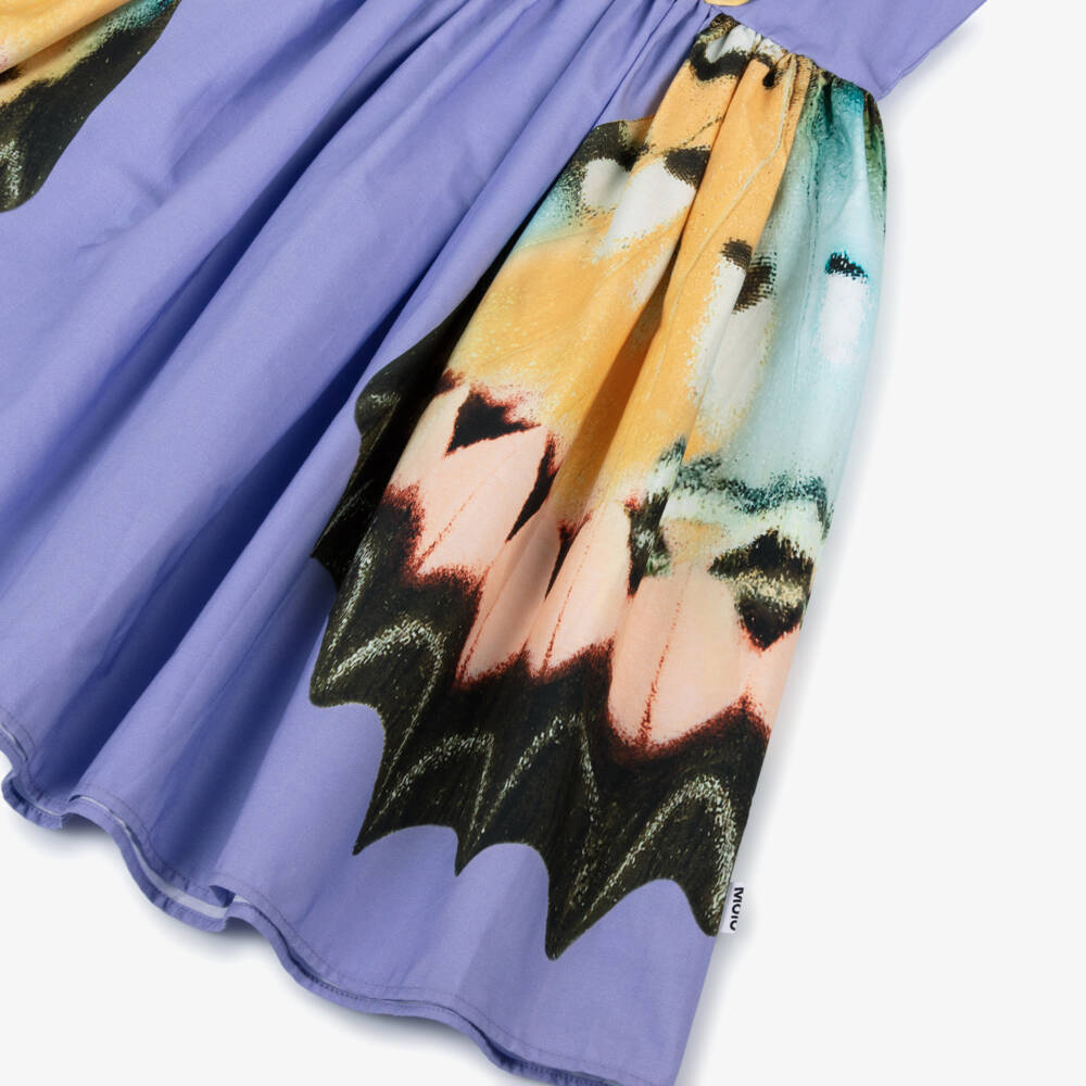 Molo-Girls Purple Organic Cotton Butterfly Dress with Ruffle Sleeves | Childrensalon