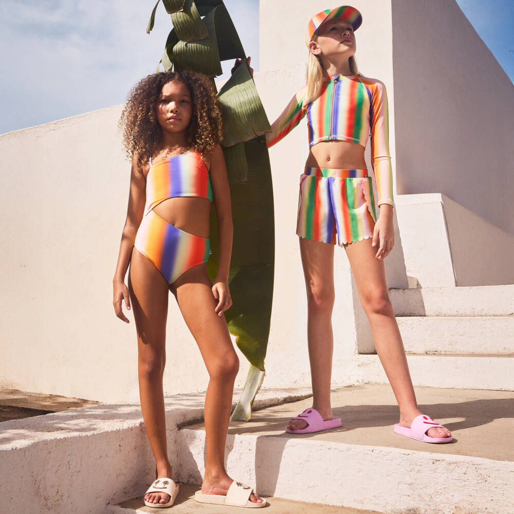 Molo-Купальник с радужными полосками и вырезами для девочек (UPF50+) | Childrensalon