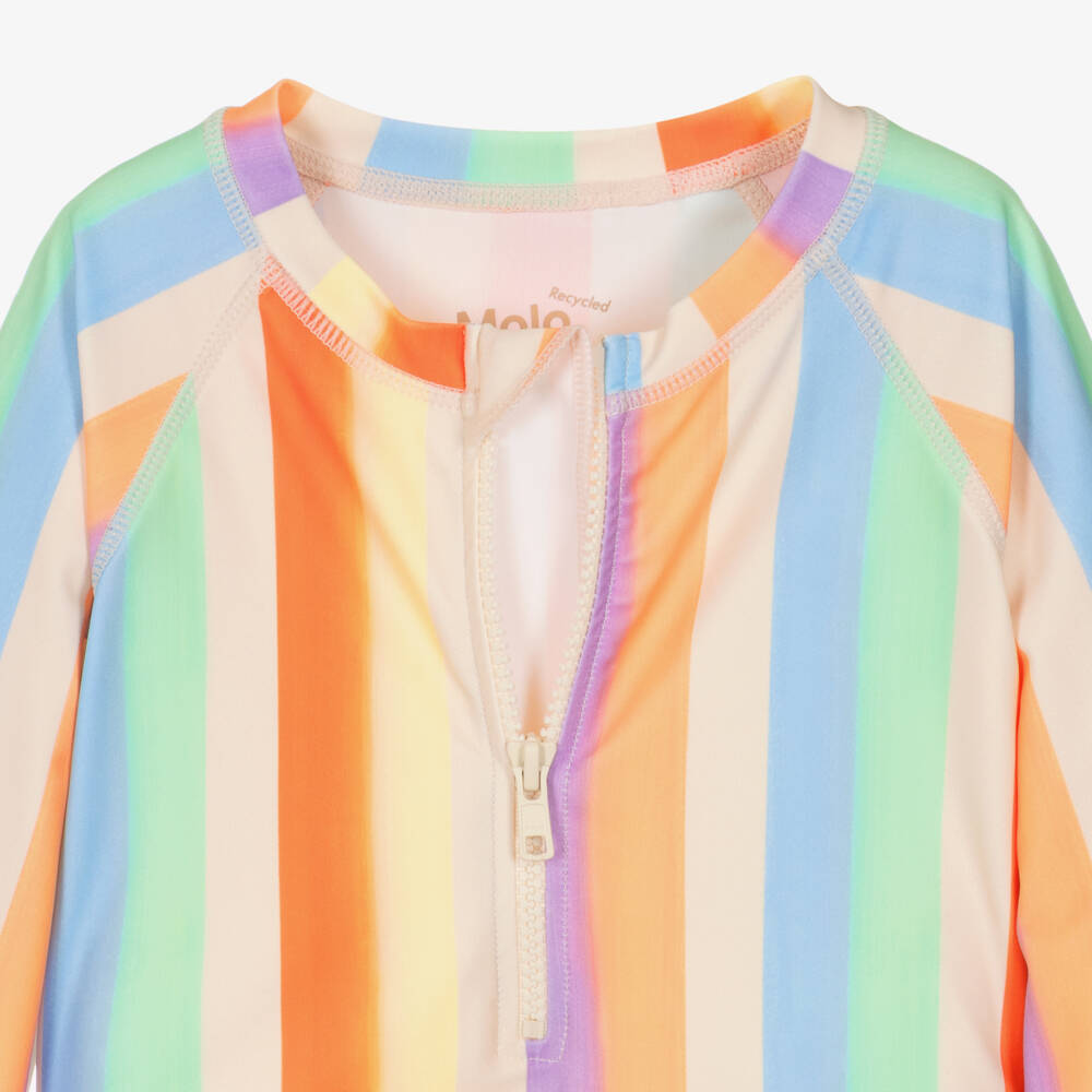 Molo-Girls Rainbow Striped Zip-Up Swimsuit (UPF50+) | Childrensalon