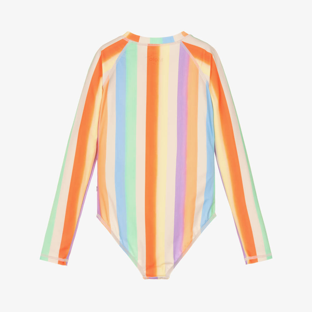 Molo-Girls Rainbow Striped Zip-Up Swimsuit (UPF50+) | Childrensalon