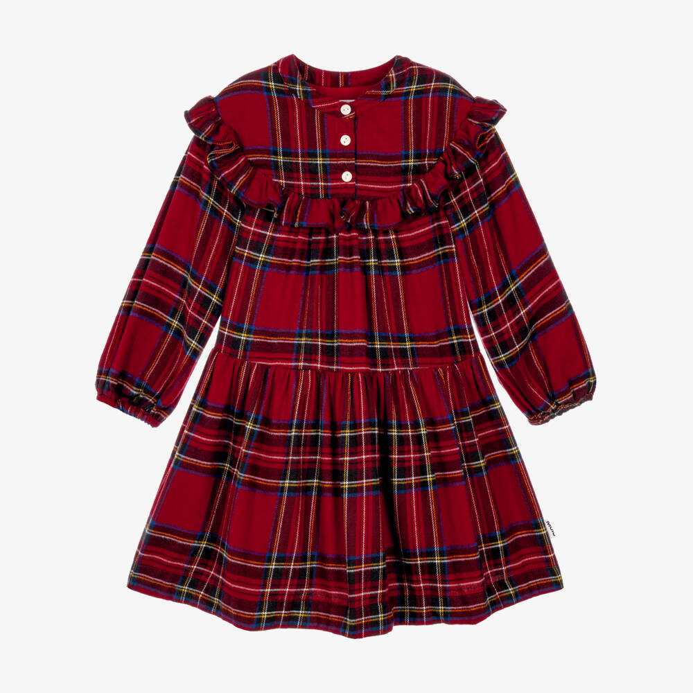 Molo-Girls Red Tartan Ruffle Dress | Childrensalon