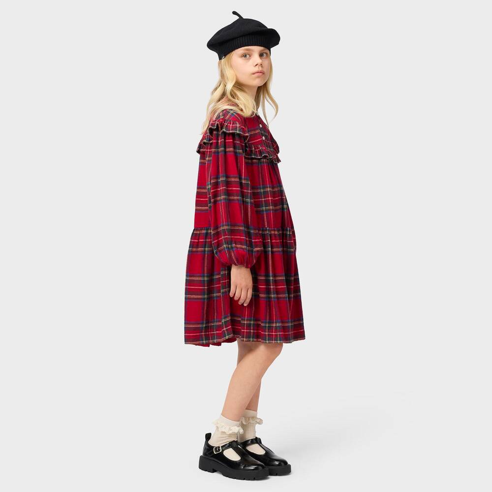 Molo-Girls Red Tartan Ruffle Dress | Childrensalon