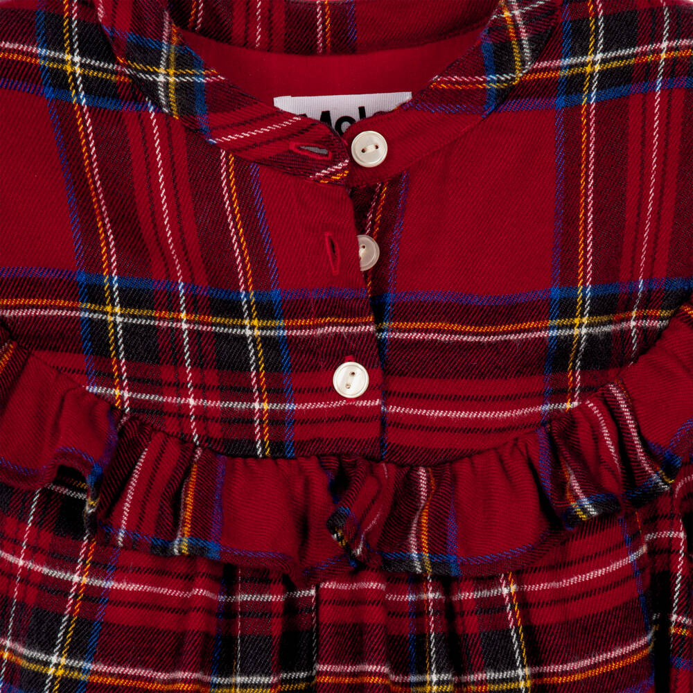 Molo-Girls Red Tartan Ruffle Dress | Childrensalon