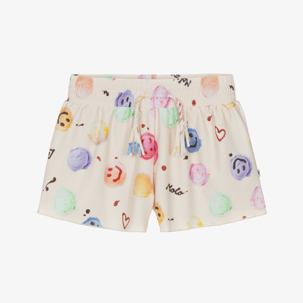 Molo-Girls Smiling Ice Cream Scoops Swim Shorts (UPF50+) | Childrensalon