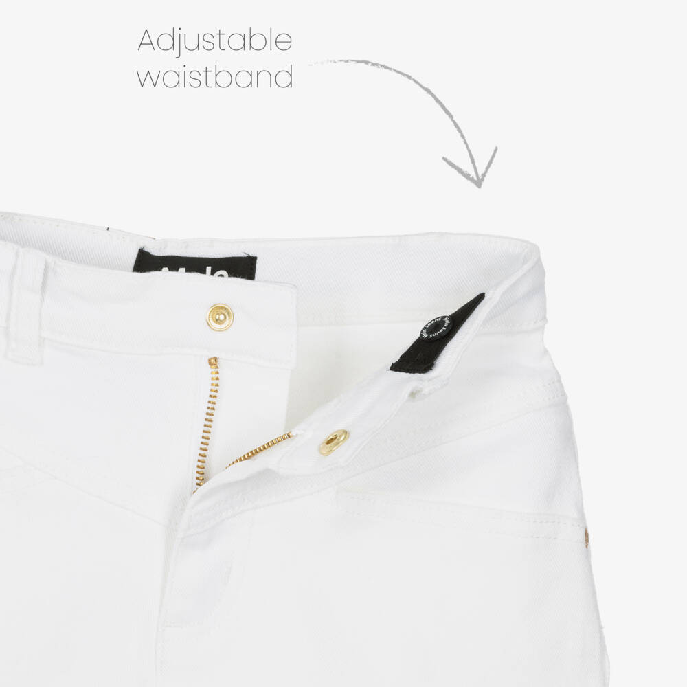 Molo-Girls White Cotton Denim Shorts with Broderie Trim | Childrensalon