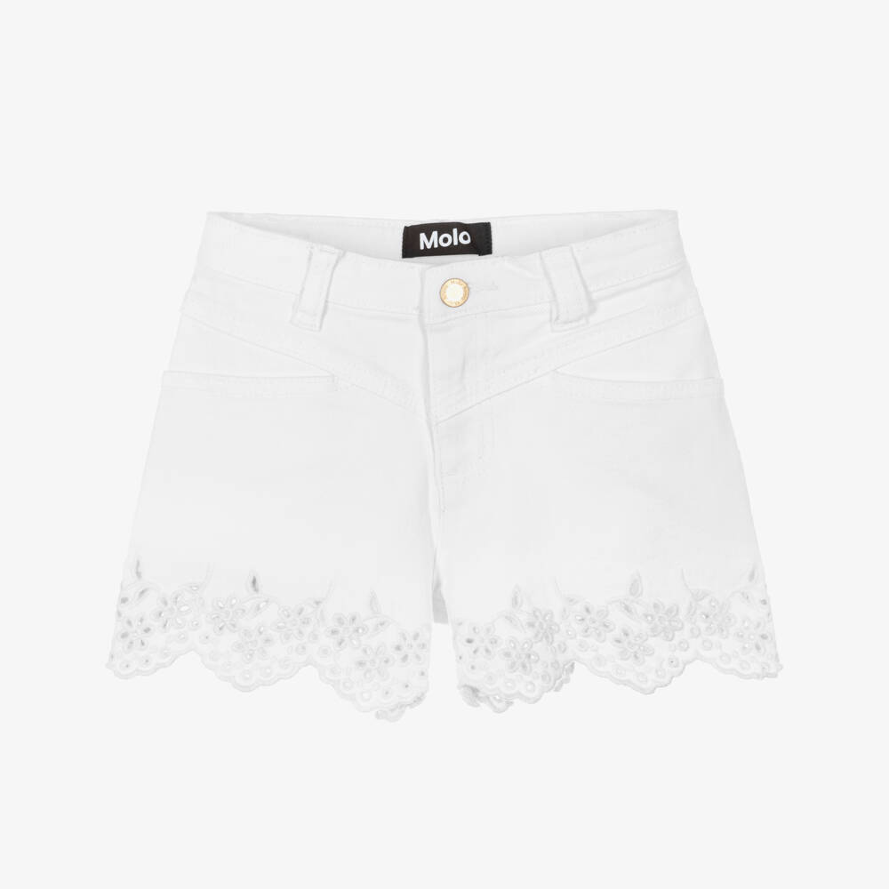 Molo-شورت جينز قطن مطرز لون أبيض للبنات | Childrensalon