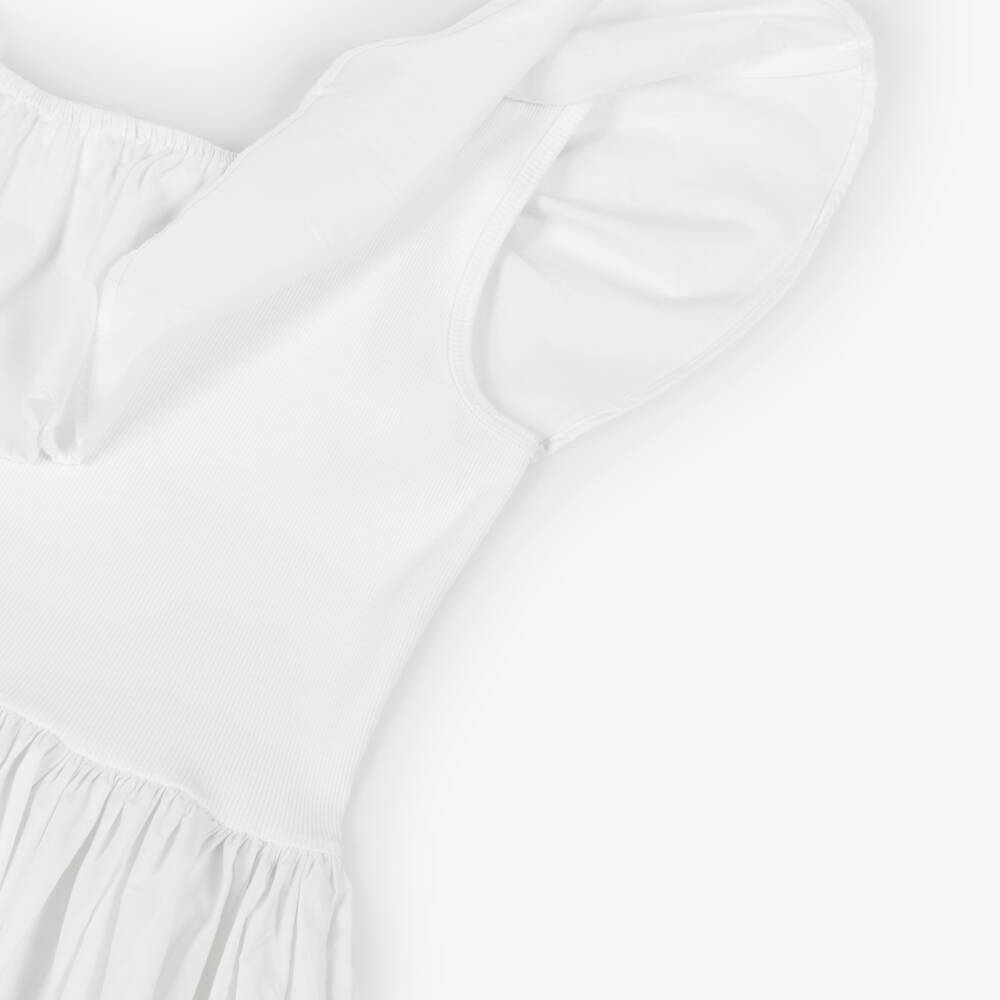 Molo-Girls White Organic Cotton One Shoulder Ruffle Dress | Childrensalon