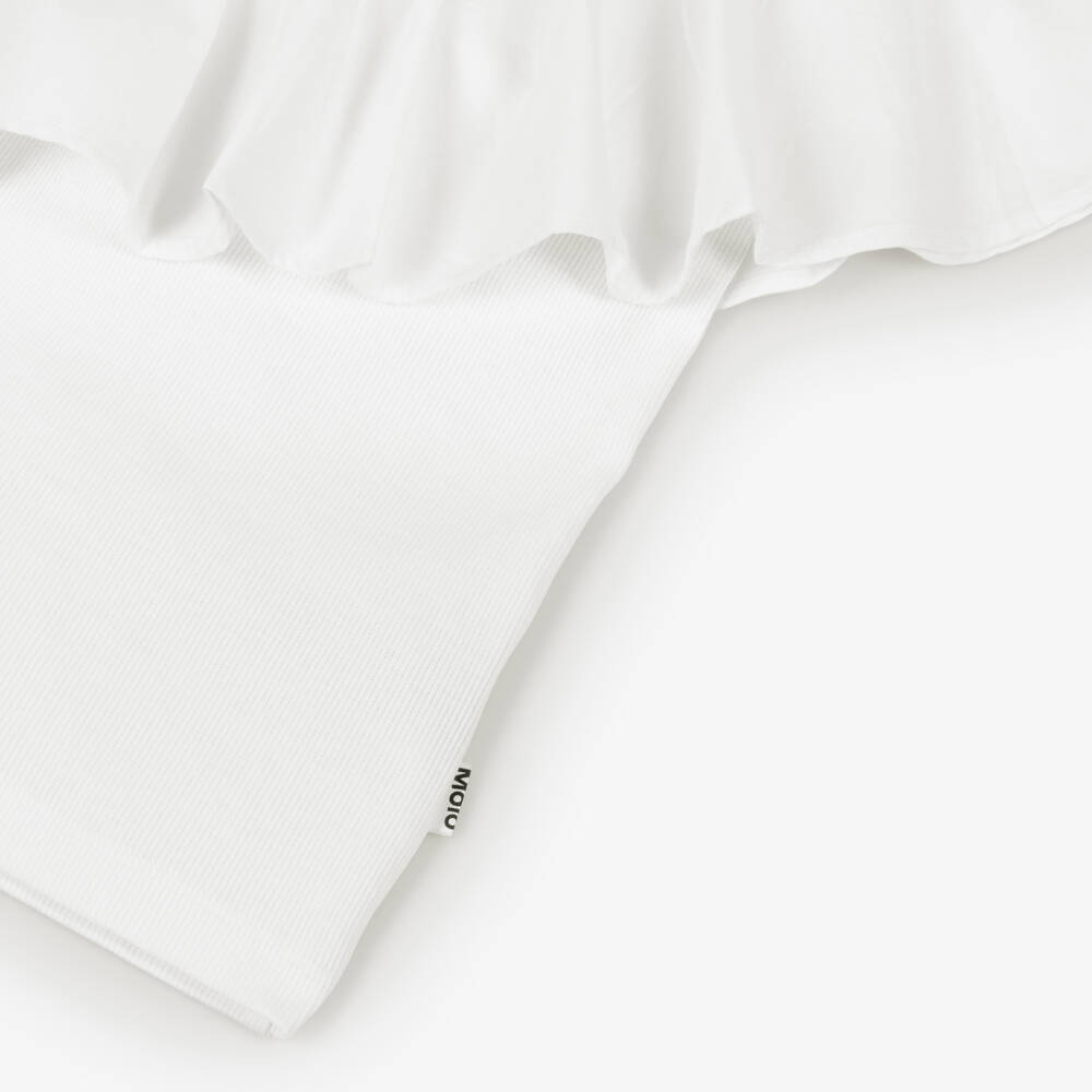Molo-Girls White Organic Cotton One Shoulder Top | Childrensalon