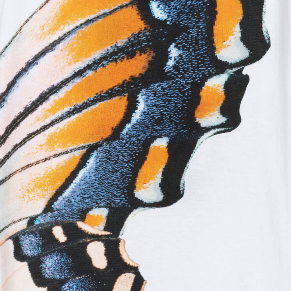 Molo-Girls White Organic Cotton T-Shirt with Butterfly Print | Childrensalon