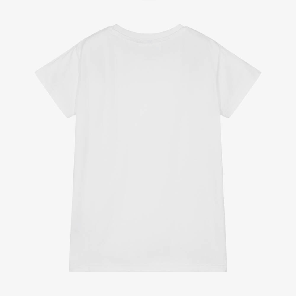Molo-Girls White Organic Cotton T-Shirt with Sequinned Seashells | Childrensalon