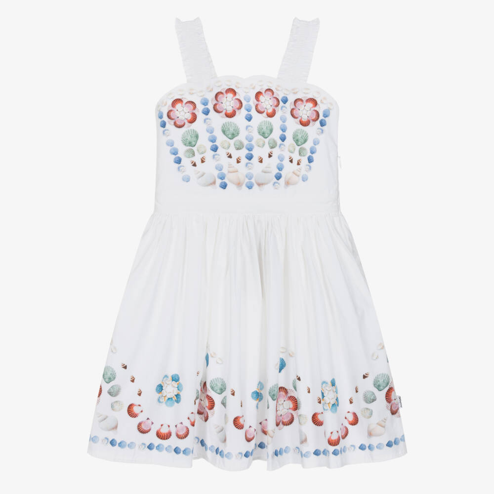 Molo-Girls White Shell Print Organic Cotton Dress | Childrensalon