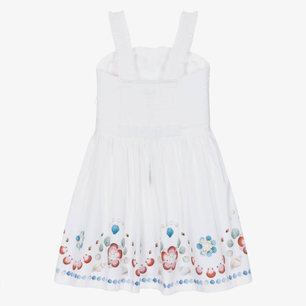 Molo-Girls White Shell Print Organic Cotton Dress | Childrensalon
