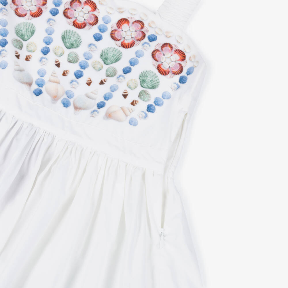 Molo-Girls White Shell Print Organic Cotton Dress | Childrensalon