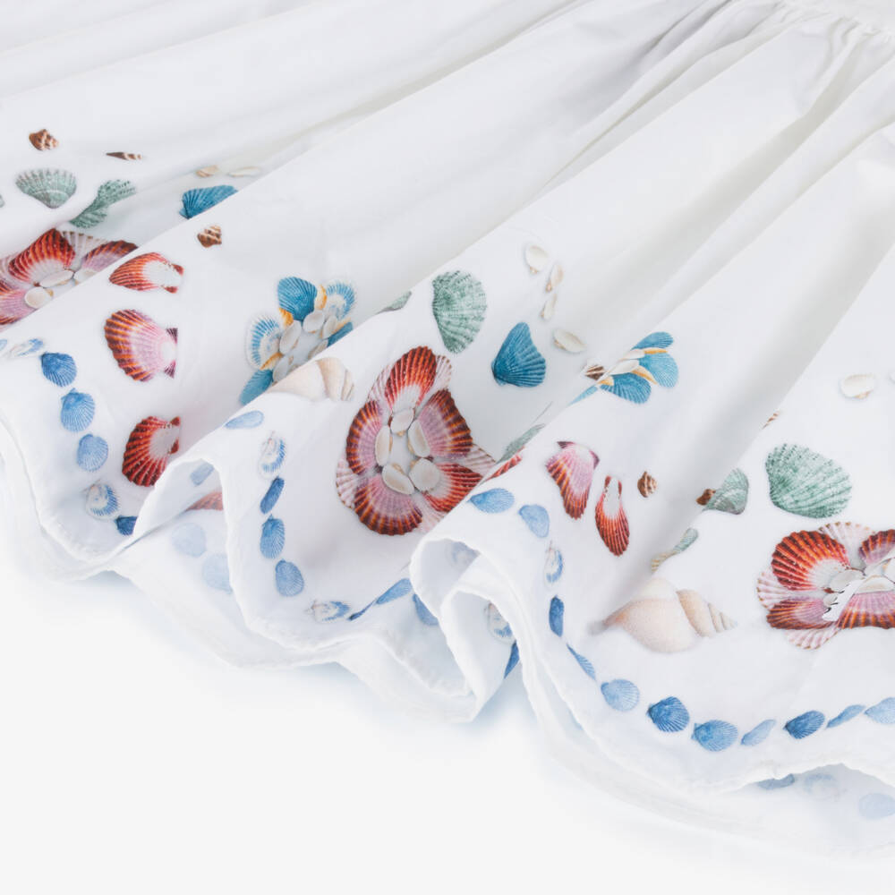 Molo-Girls White Shell Print Organic Cotton Dress | Childrensalon