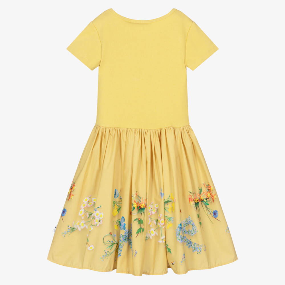 Molo-Girls Yellow Floral Print Organic Cotton Dress | Childrensalon