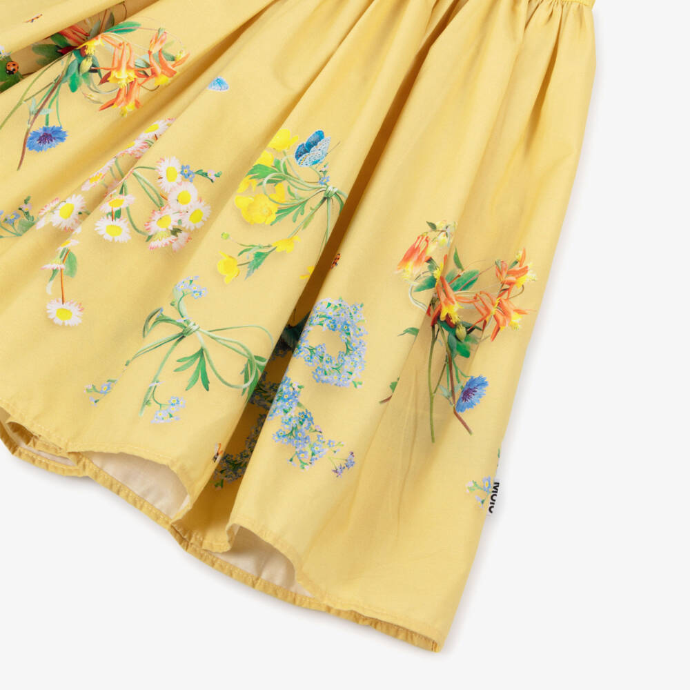 Molo-Girls Yellow Floral Print Organic Cotton Dress | Childrensalon