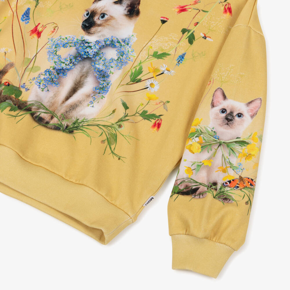 Molo-سويتشيرت قطن عضوي بطبعة قطة لون أصفر للبنات | Childrensalon